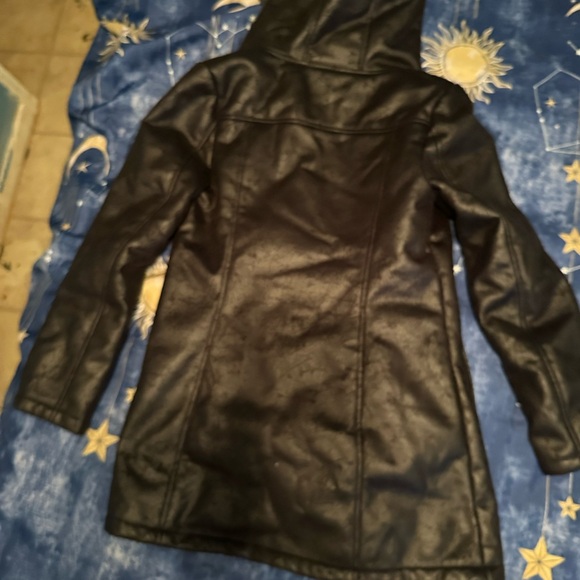 Black Rivet Leather Jacket with Brown Fur Lining - Picture 2 of 3